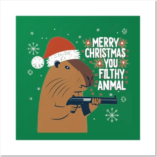 Merry Christmas Capybara Posters and Art